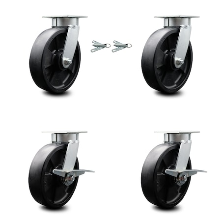 Service Caster 8 Inch Kingpinless Glass Filled Nylon Wheel Caster Swivel Locks 2 Brakes, 2PK SCC-KP30S820-GFNR-BSL-2-SLB-2
